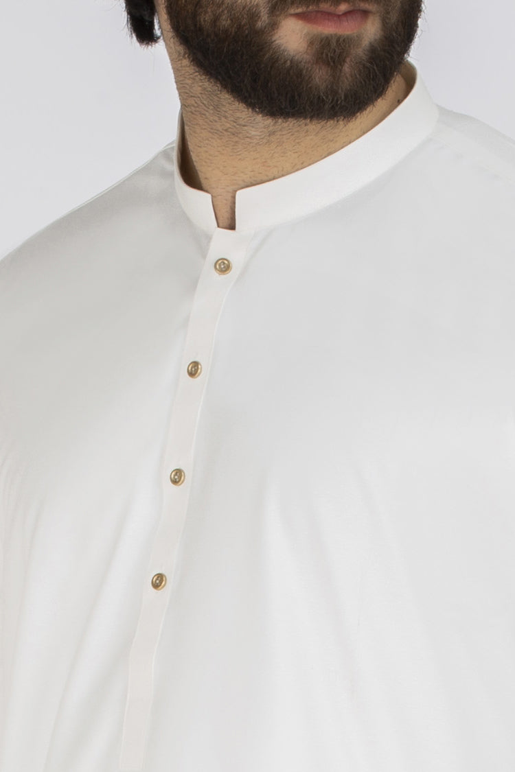 Off White Blended Kameez Shalwar - AL-KS-2452