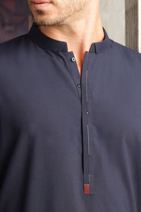 Navy Blue Blended Kameez Shalwar - AL-KS-2454