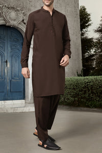 Brown Blended Kameez Shalwar - AL-KS-2457