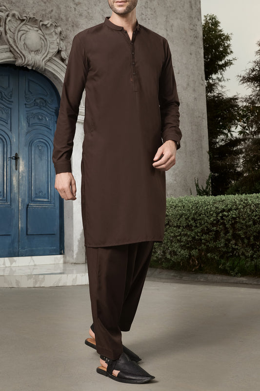 Brown Blended Kameez Shalwar - AL-KS-2457