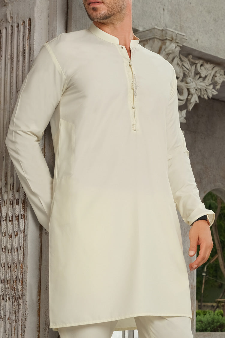 Off White Blended Kurta Pajama - AL-KS-2463