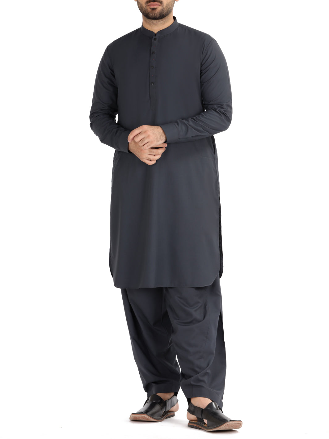 Charcoal Grey Blended Kameez Shalwar - AL-KS-2478