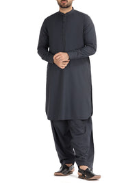 Charcoal Grey Blended Kameez Shalwar - AL-KS-2478