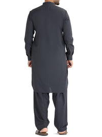 Charcoal Grey Blended Kameez Shalwar - AL-KS-2478