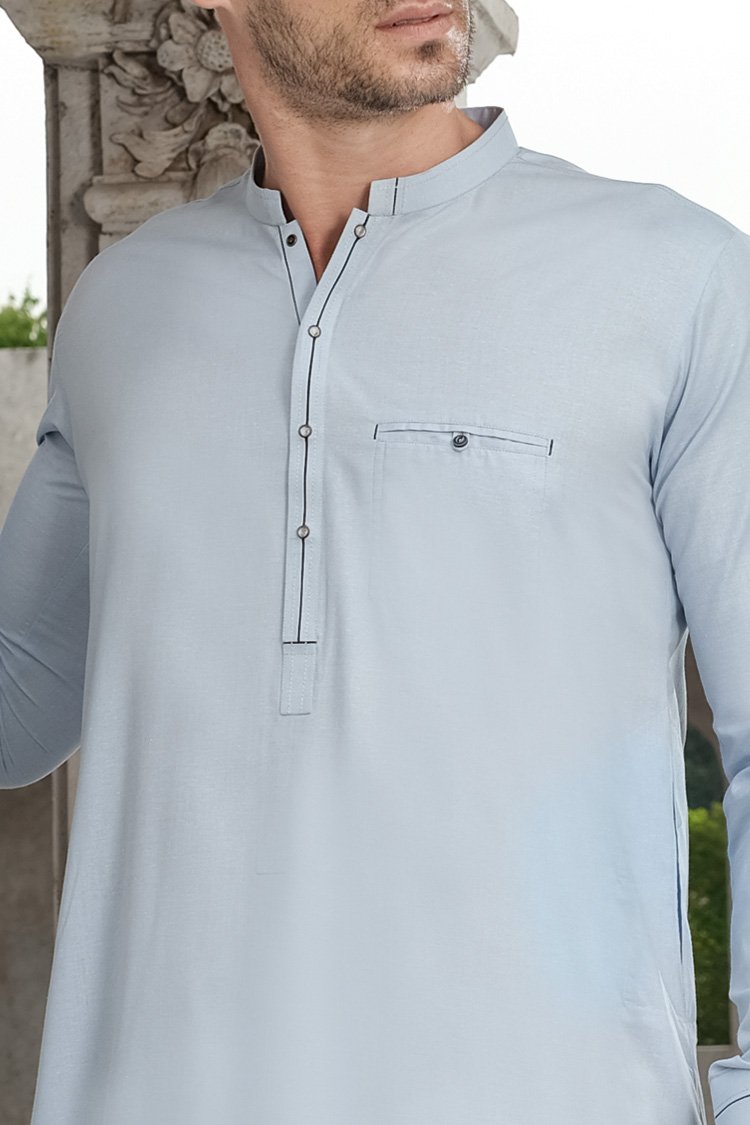 Light Blue Blended Kameez Shalwar - AL-KS-2479-R1
