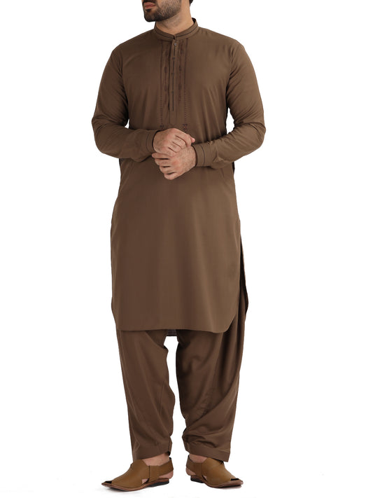 Brown Blended Kameez Shalwar - AL-KS-2491