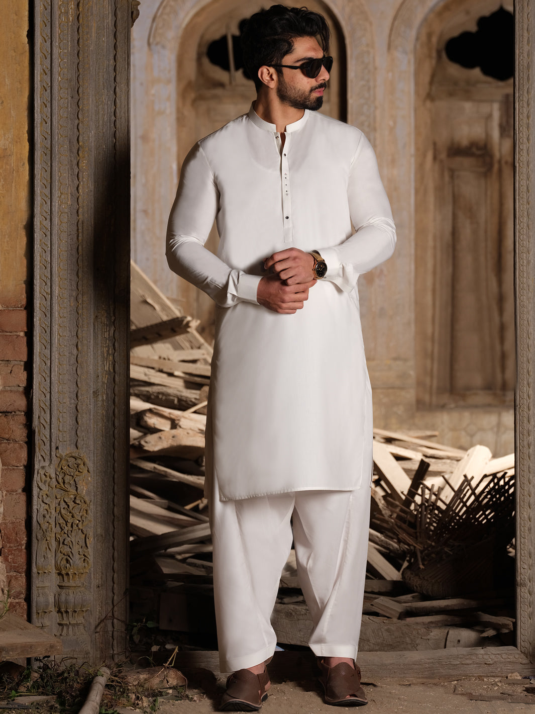 White Blended Kameez Shalwar - AL-KS-2508