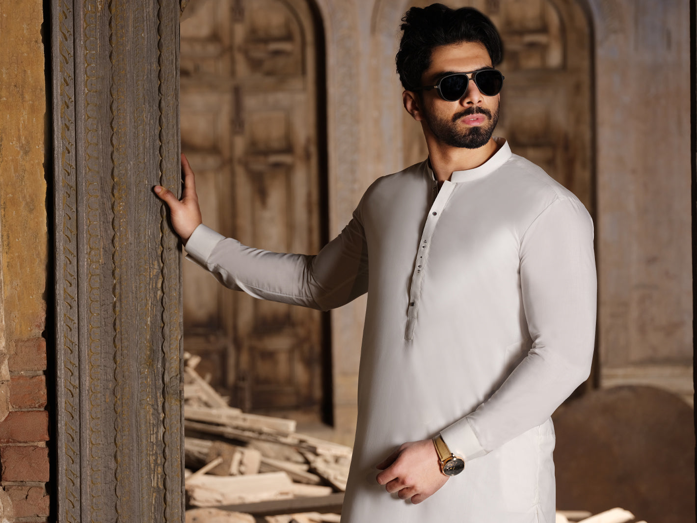 White Blended Kameez Shalwar - AL-KS-2508