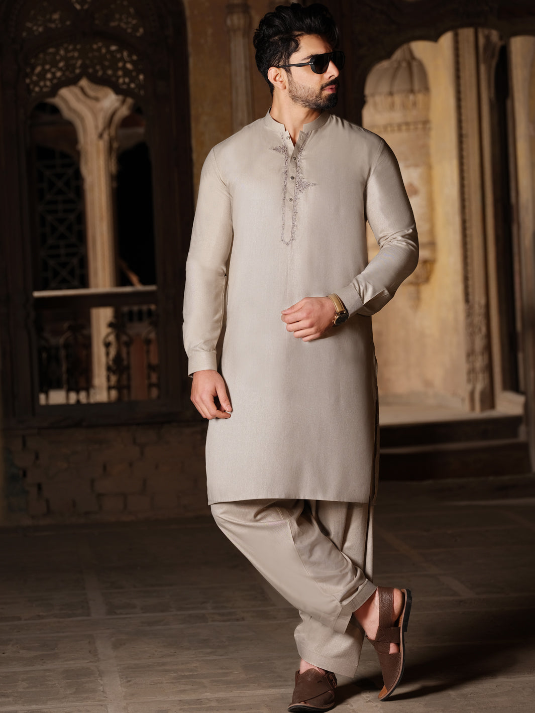 Light Grey Blended Kameez Shalwar - AL-KS-2511