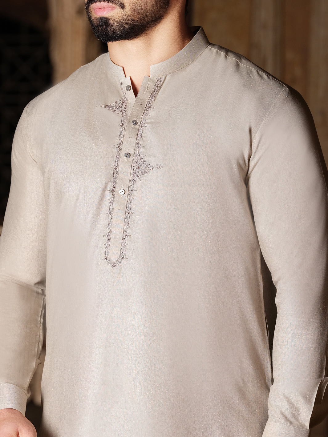 Light Grey Blended Kameez Shalwar - AL-KS-2511