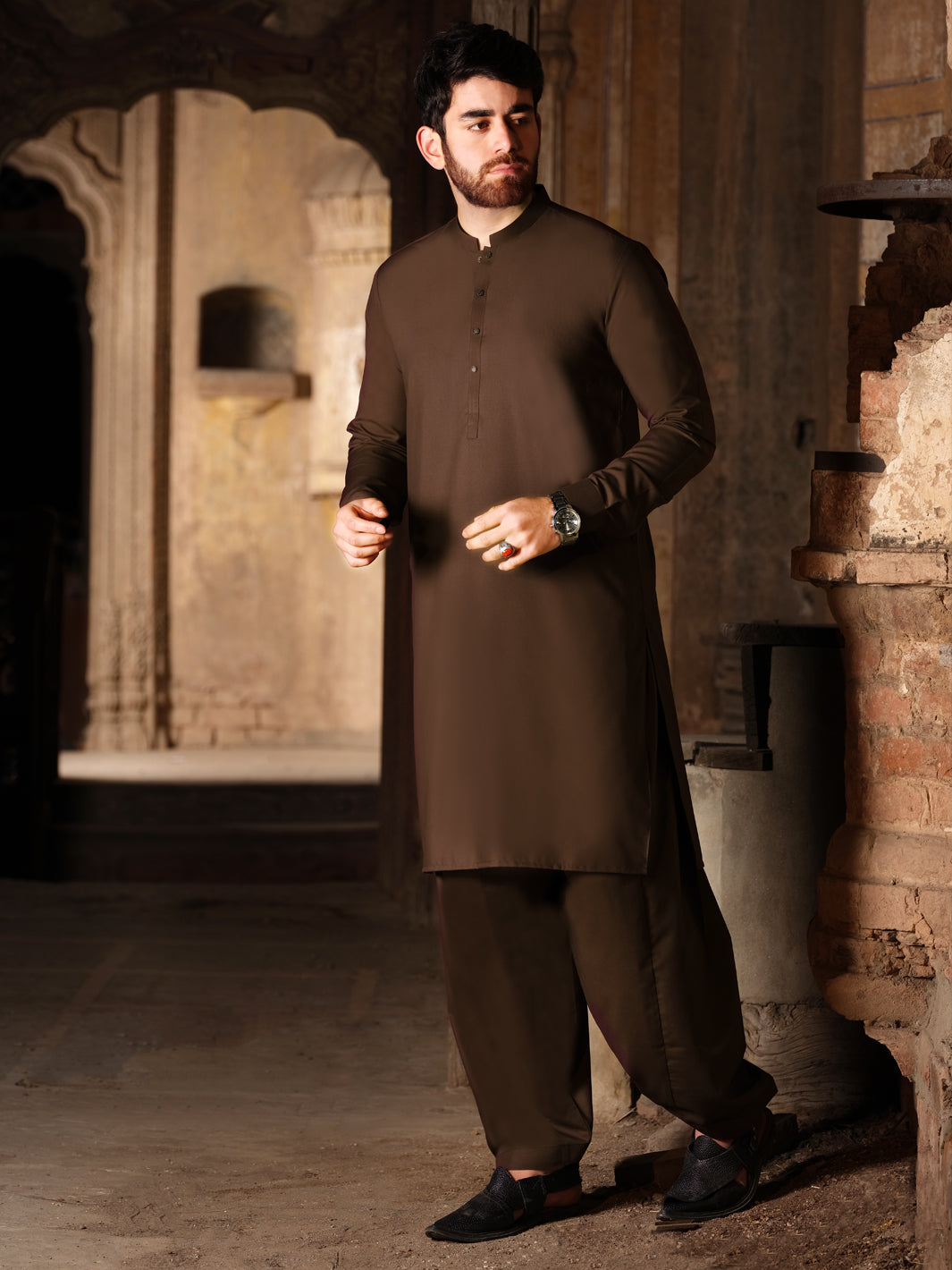 Brown Blended Kameez Shalwar - AL-KS-2515