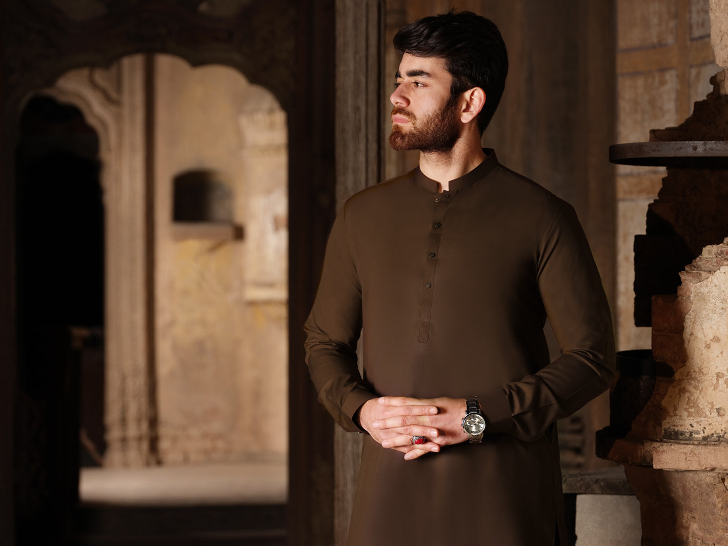 Brown Blended Kameez Shalwar - AL-KS-2515
