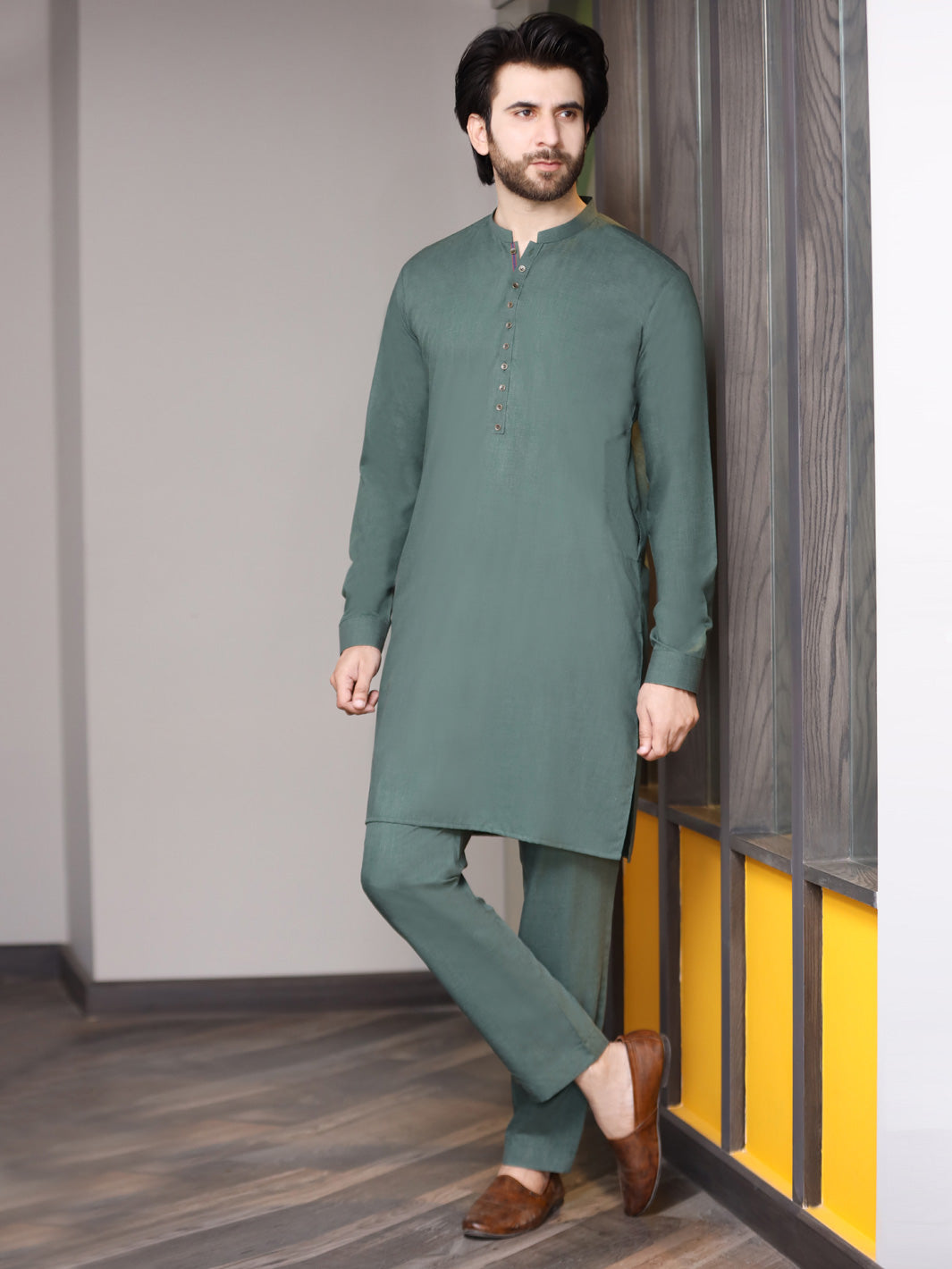 Green Blended Kurta Pajama - AL-KS-2516