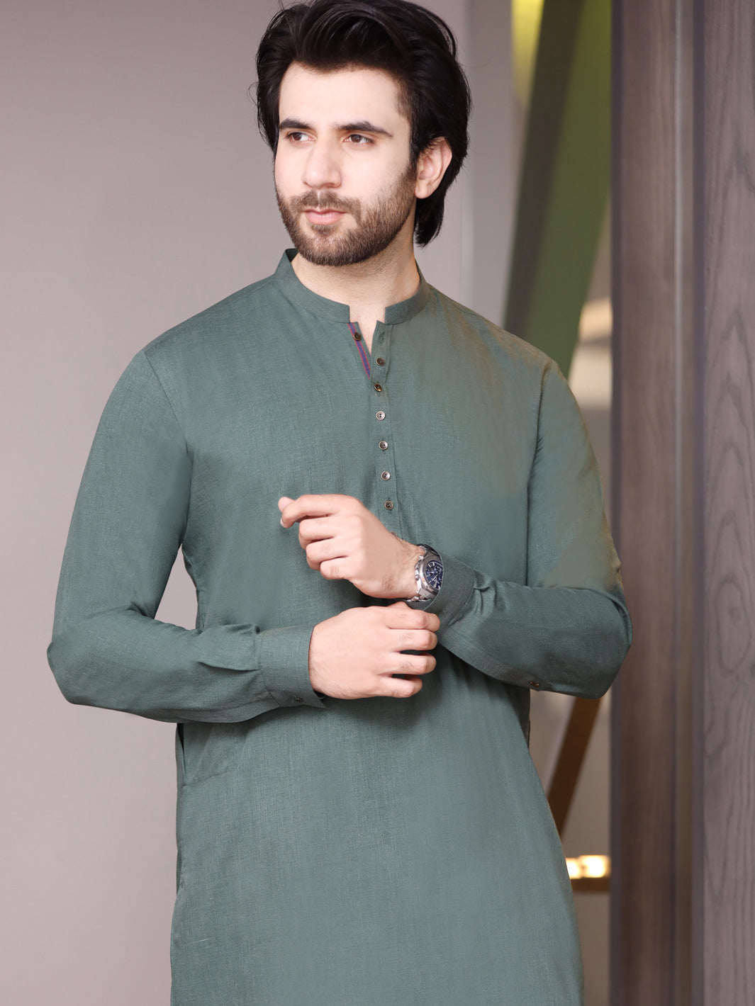 Green Blended Kurta Pajama - AL-KS-2516