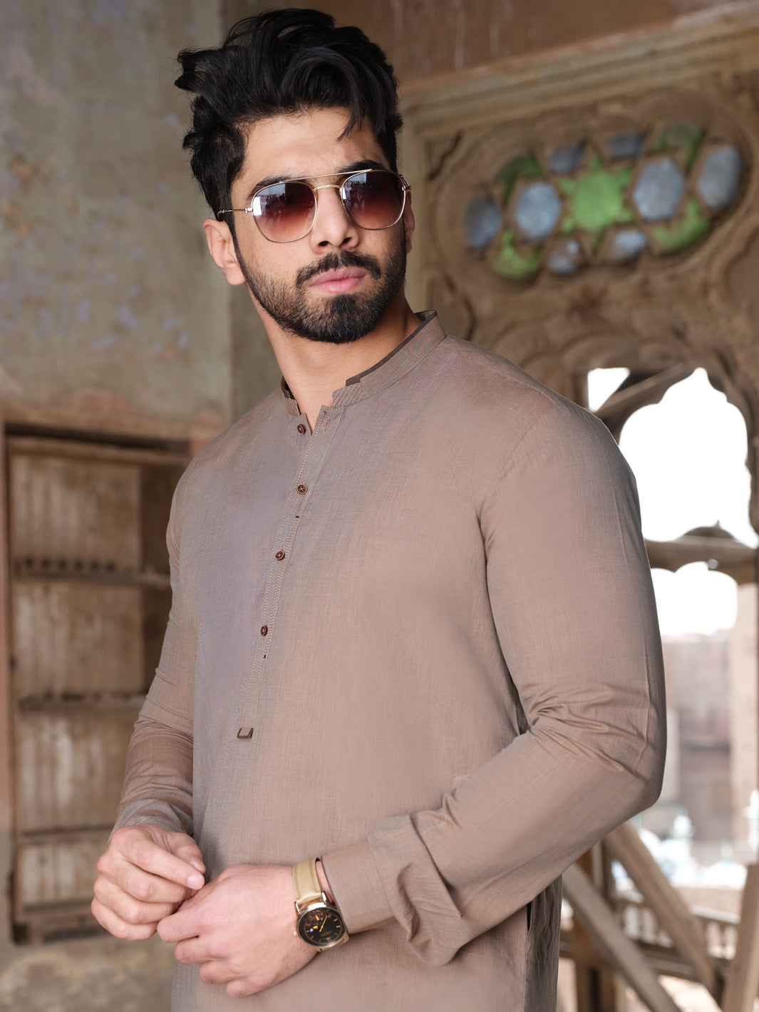 Brown Blended Kurta Pajama - AL-KS-2521