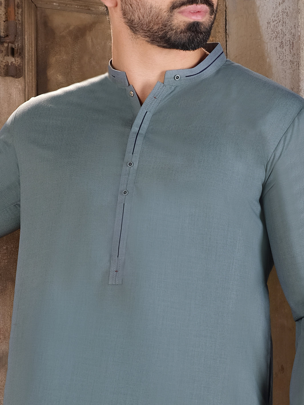 Teal Grey Blended Kameez Shalwar - AL-KS-2524