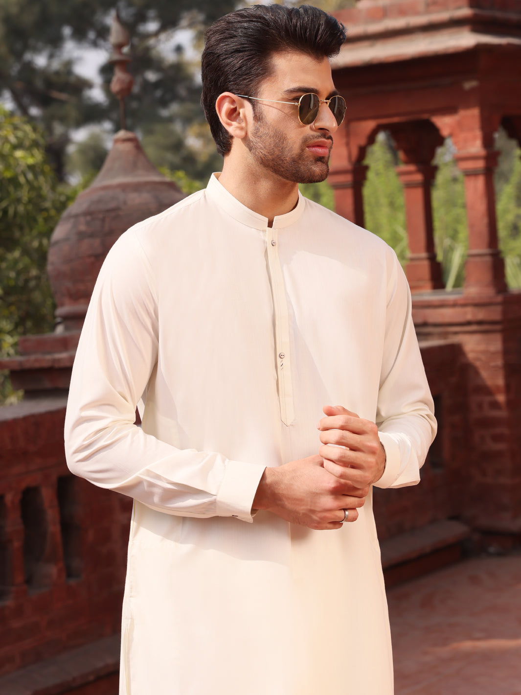 Cream Blended Kameez Shalwar - AL-KS-2538