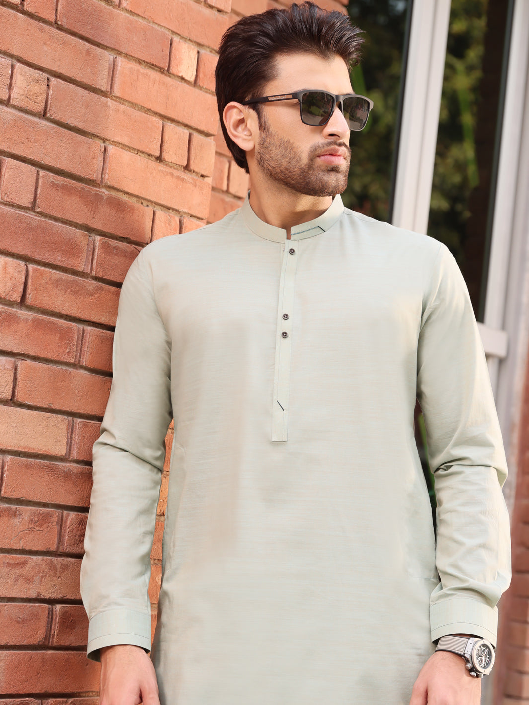 Light Green Cotton Kameez Shalwar - AL-KS-2551