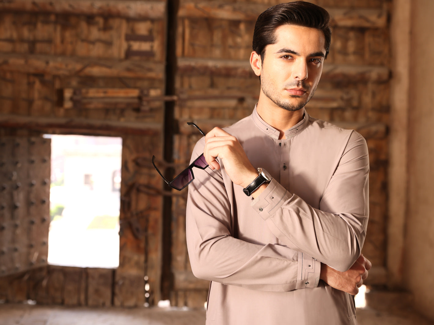 Light Gray Blended Kameez Shalwar - AL-KS-2574