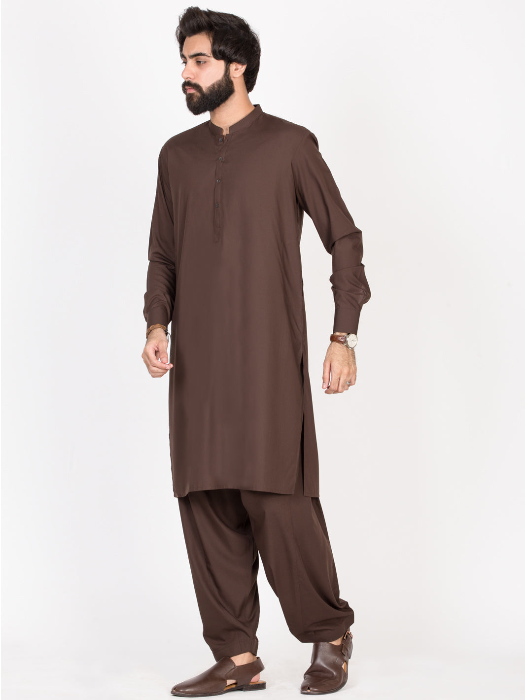 Brown Blended Kameez Shalwar - AL-KS-2588