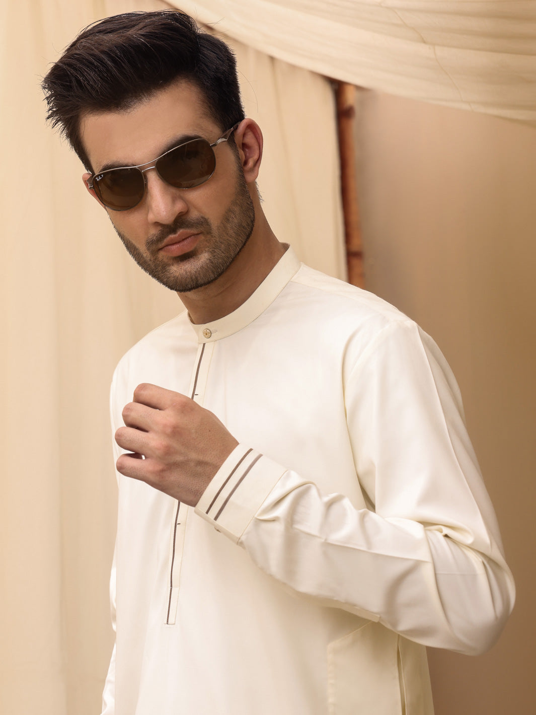 Off White Blended Kameez Shalwar - AL-KS-2611