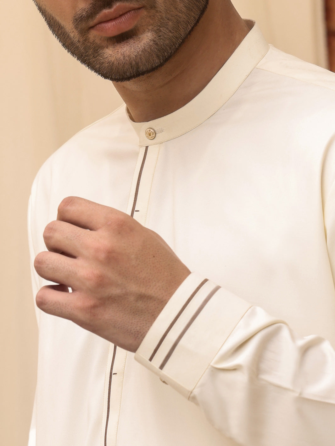 Off White Blended Kameez Shalwar - AL-KS-2611