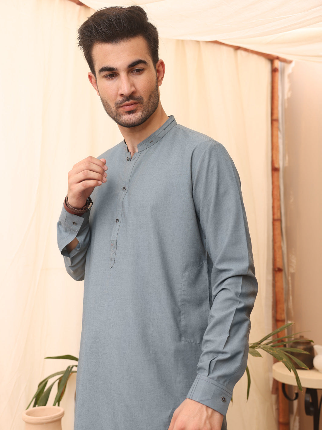 Ash Blue Blended Kameez Shalwar - AL-KS-2617