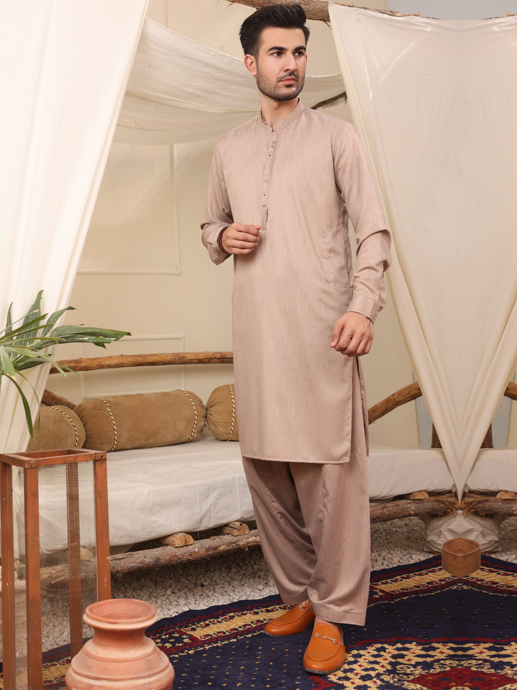 Light Brown Kurta Shalwar - AL-KS-2643