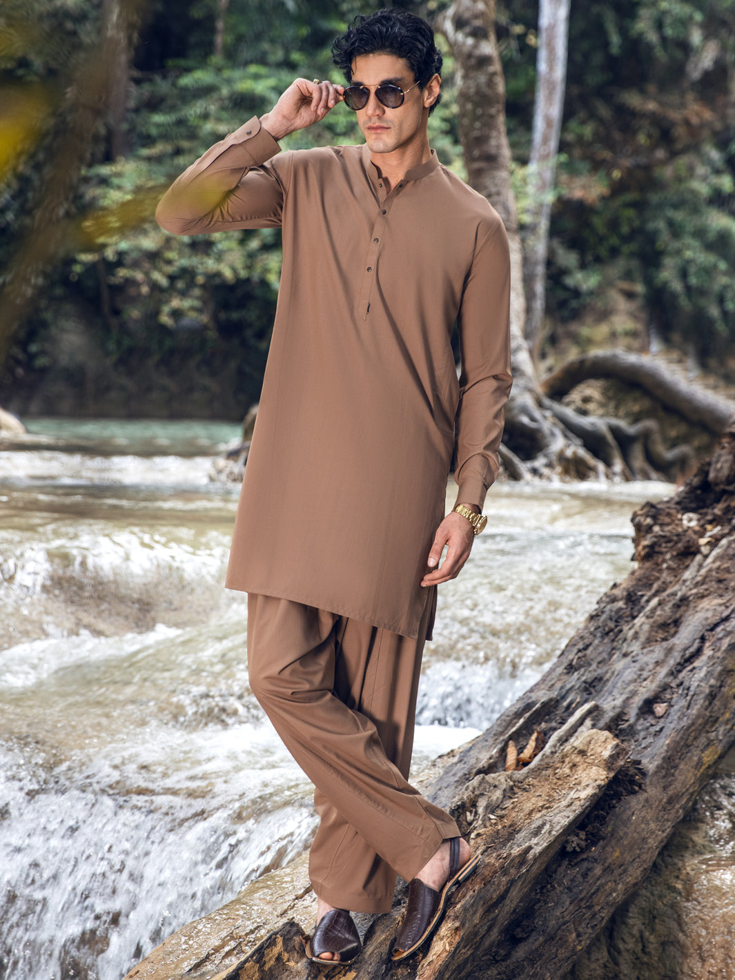 Brown Blended Kameez Shalwar - AL-KS-2814