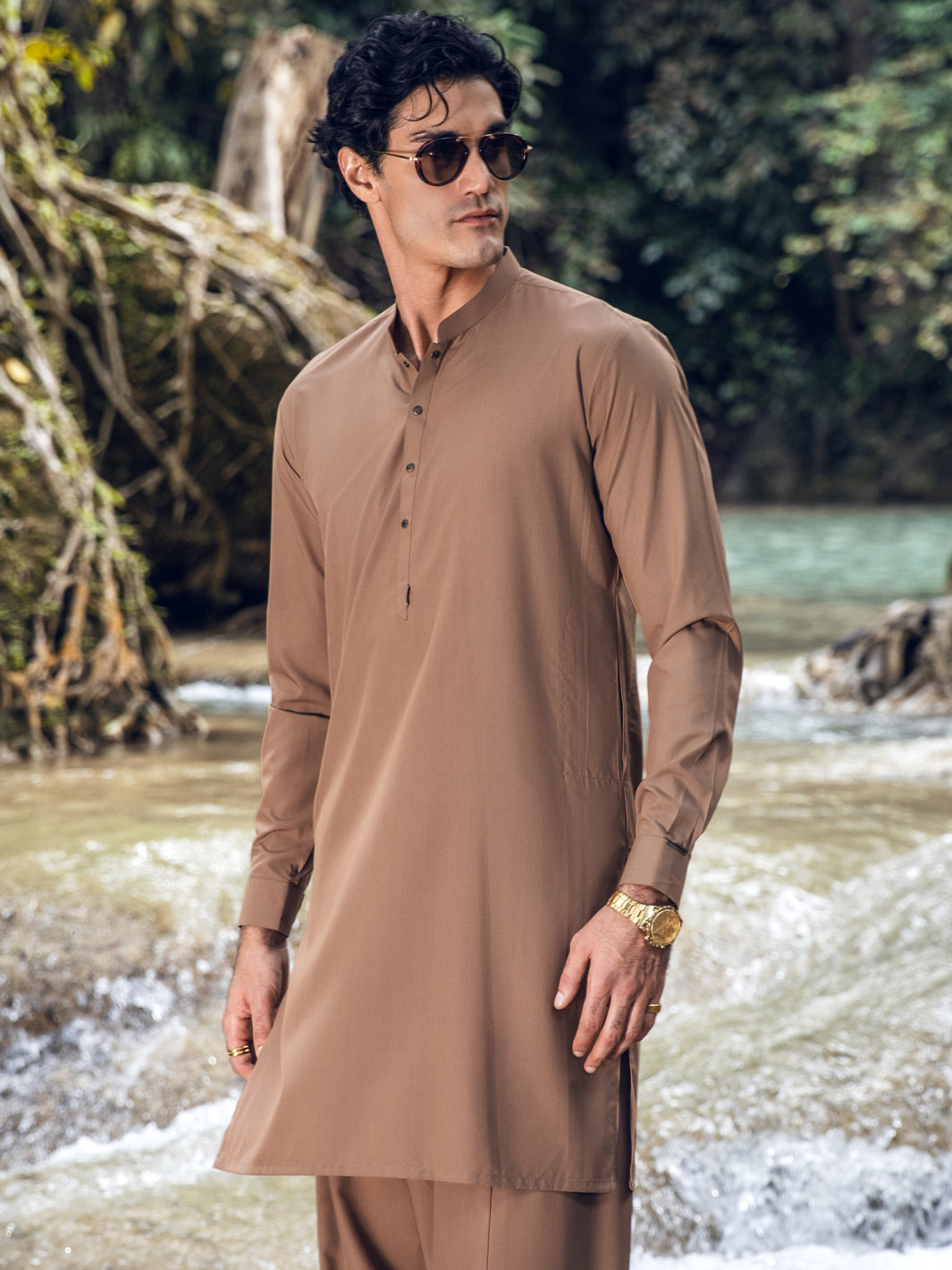 Brown Blended Kameez Shalwar - AL-KS-2814