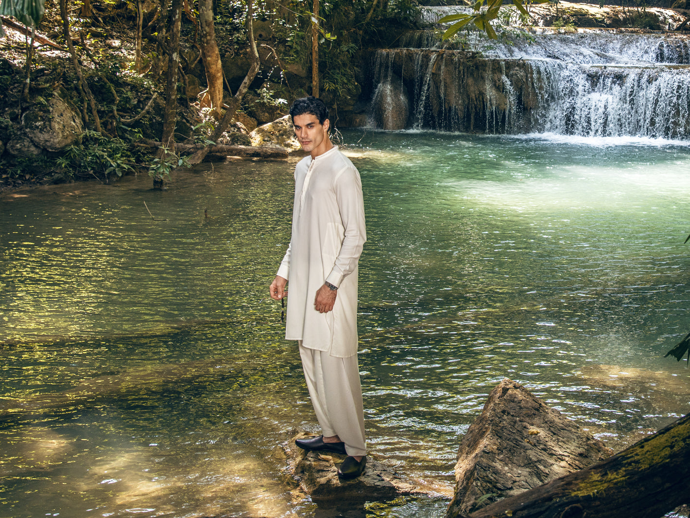 Off White Blended Kameez Shalwar - AL-KS-2825