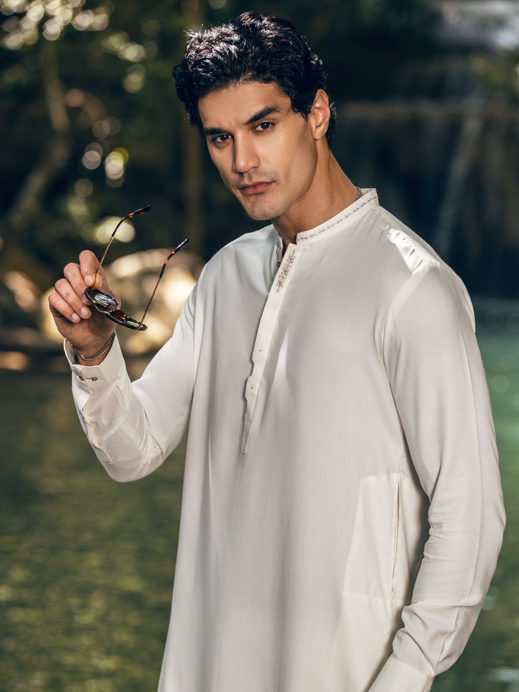 Off White Blended Kameez Shalwar - AL-KS-2825