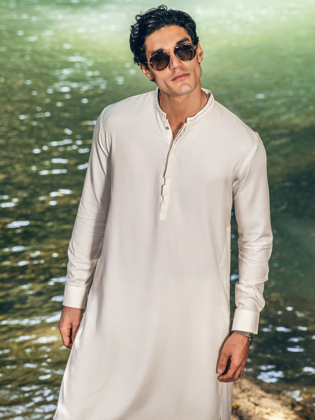 Off White Blended Kameez Shalwar - AL-KS-2825