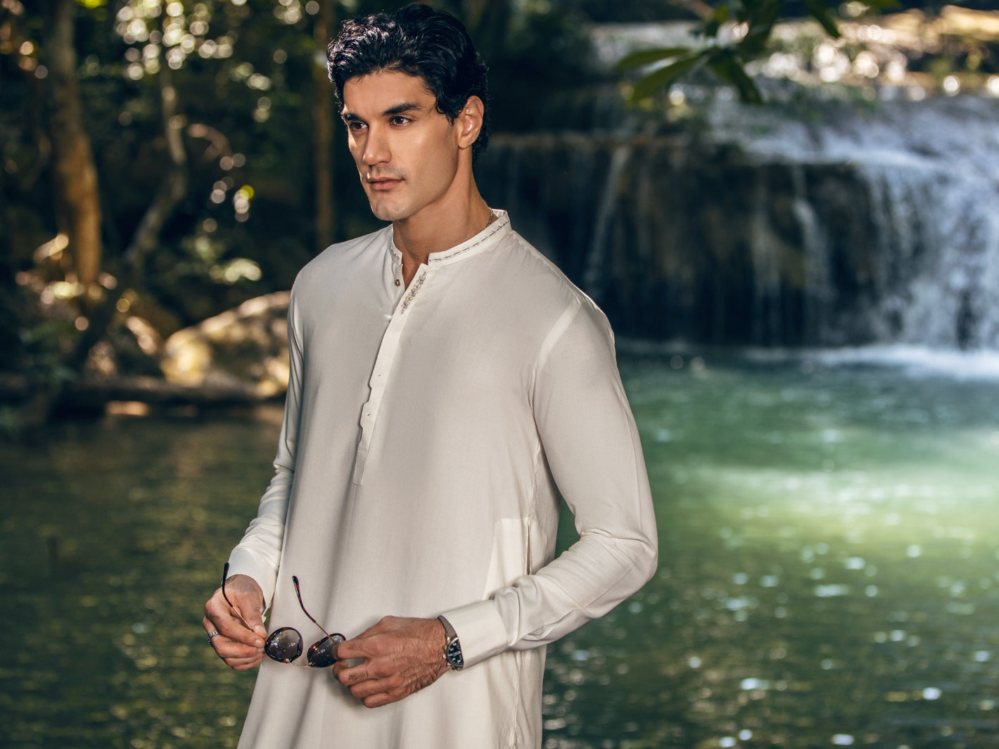 Off White Blended Kameez Shalwar - AL-KS-2825