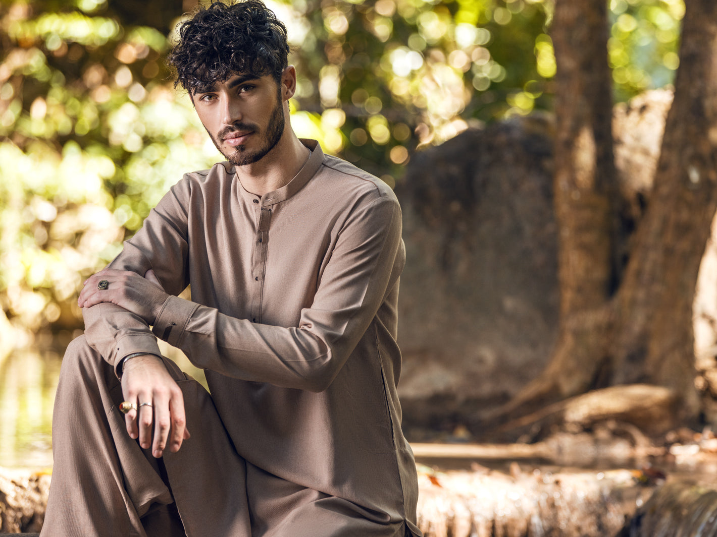 Beige Blended Kameez Shalwar - AL-KS-2847