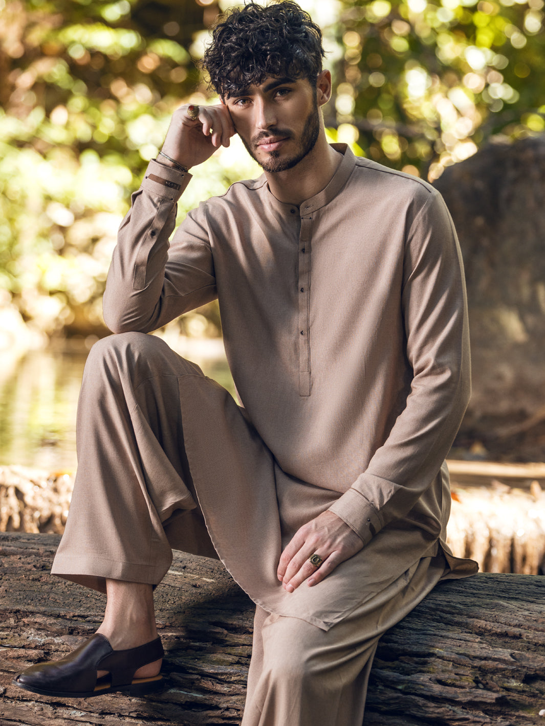 Beige Blended Kameez Shalwar - AL-KS-2847