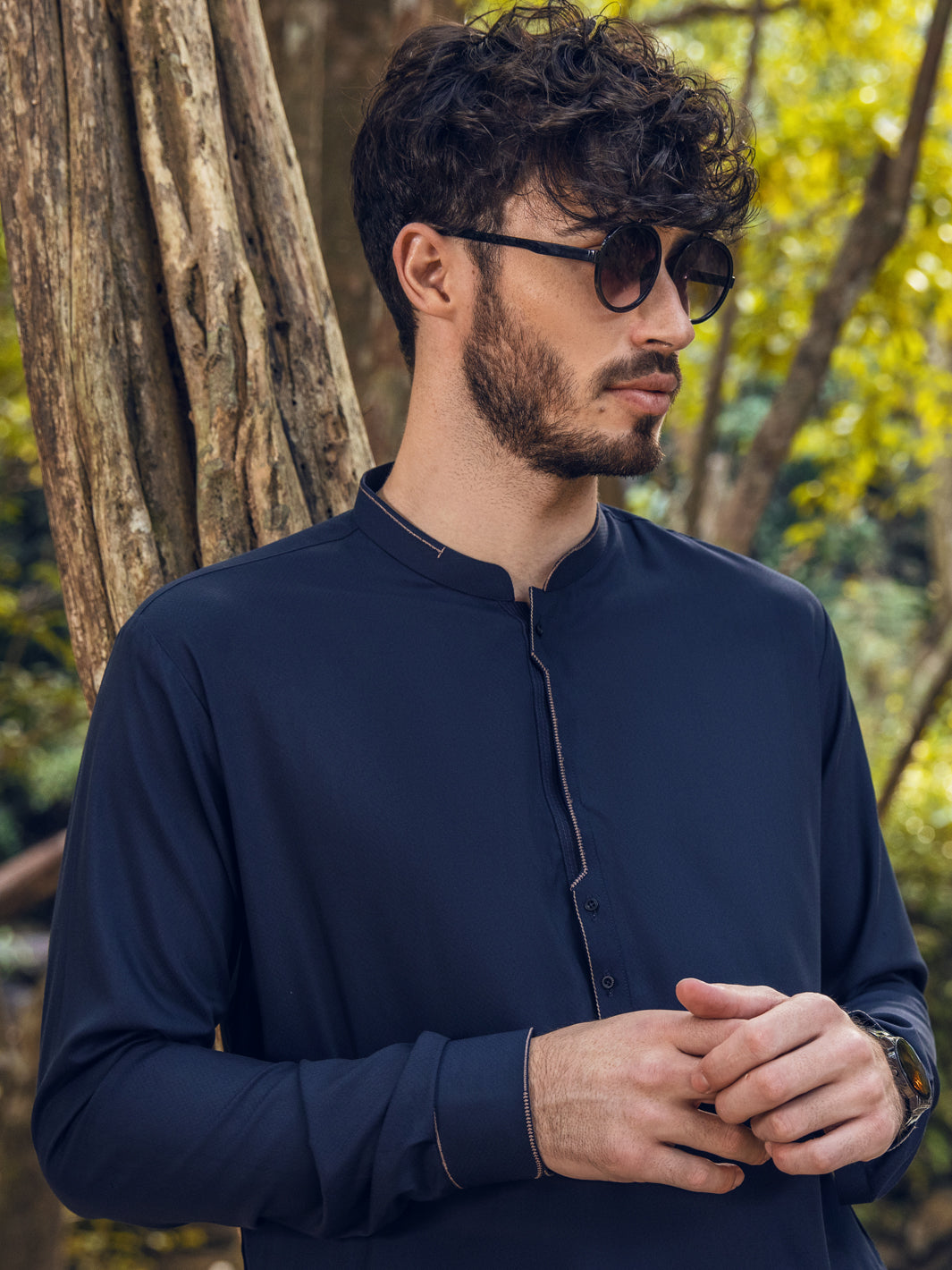 Navy Blue Blended Kameez Shalwar - AL-KS-2890