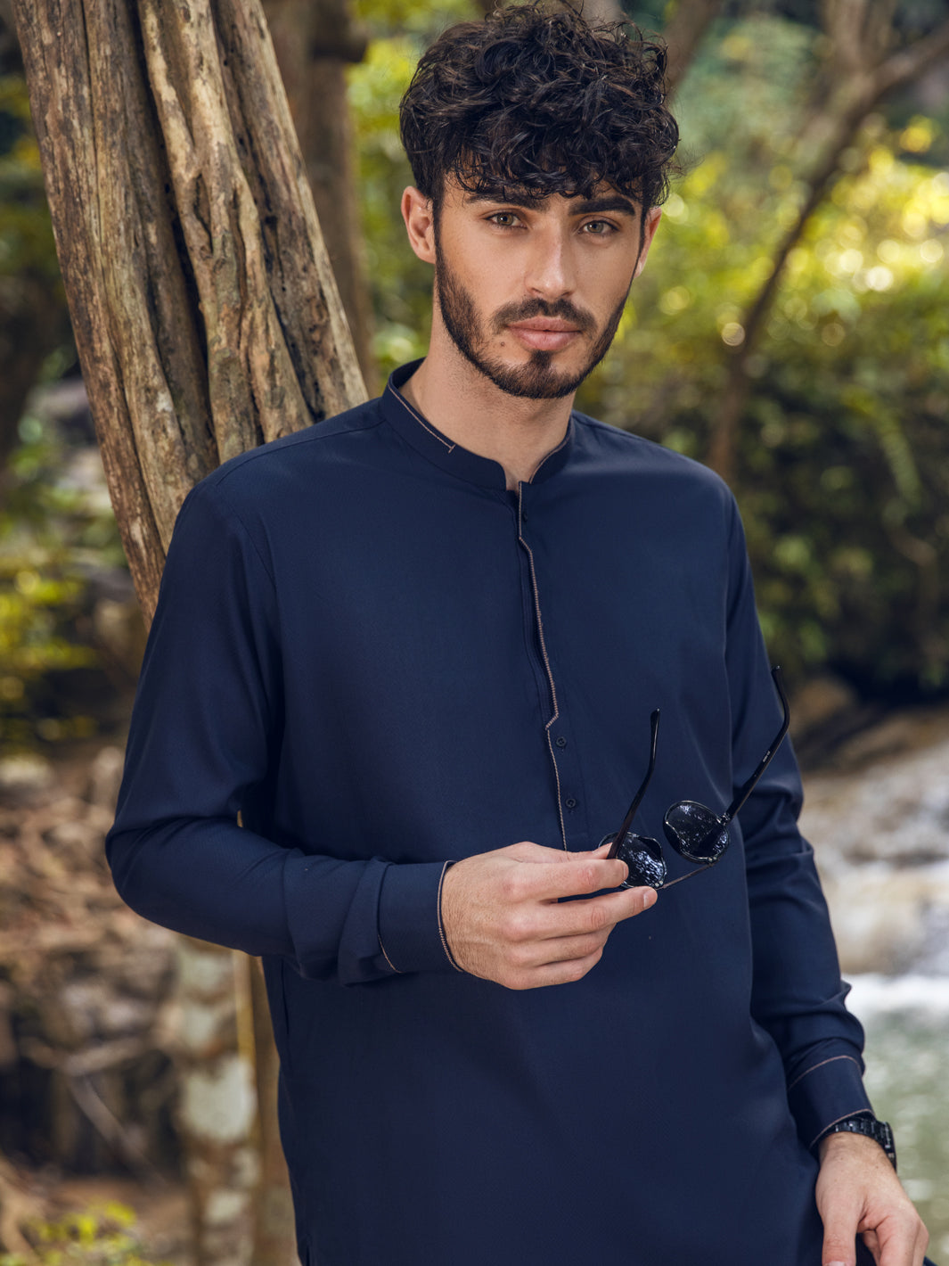 Navy Blue Blended Kameez Shalwar - AL-KS-2890
