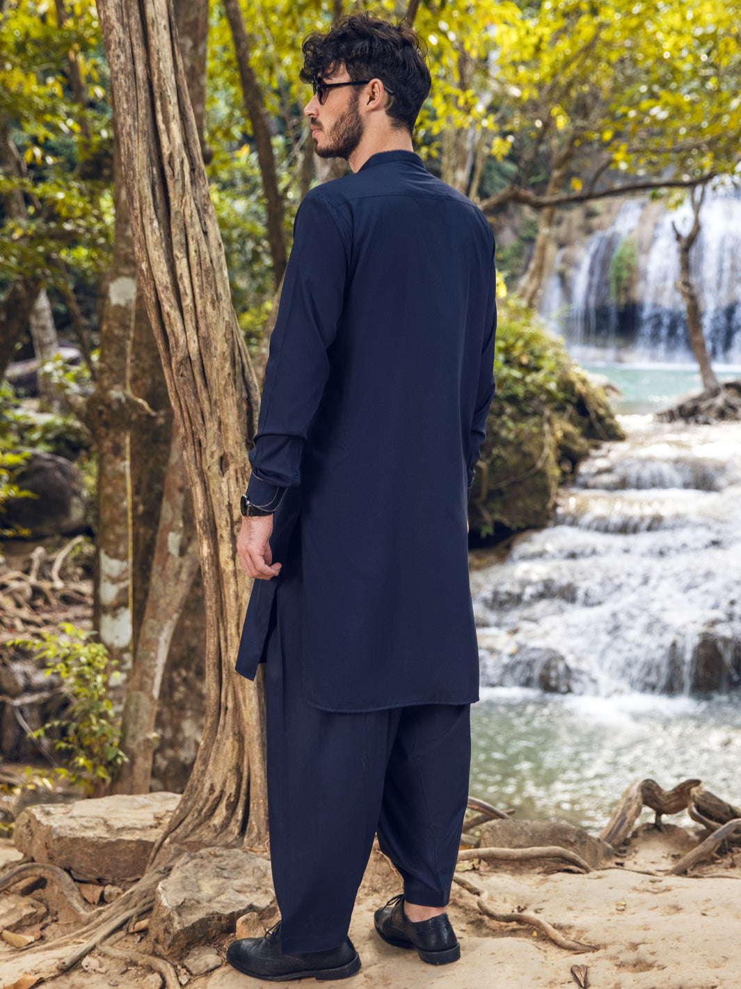 Navy Blue Blended Kameez Shalwar - AL-KS-2890
