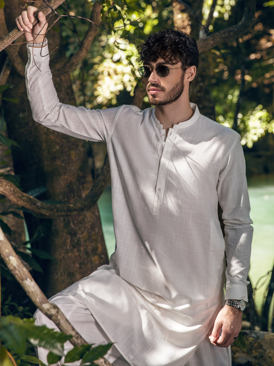 White Blended Kameez Shalwar - AL-KS-2894