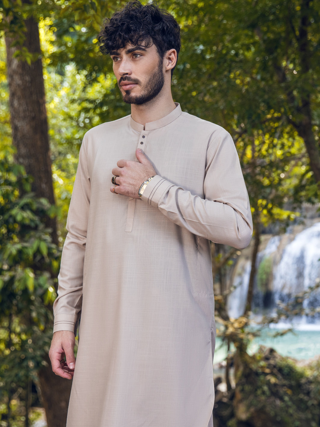Beige Blended Kameez Shalwar - AL-KS-2897
