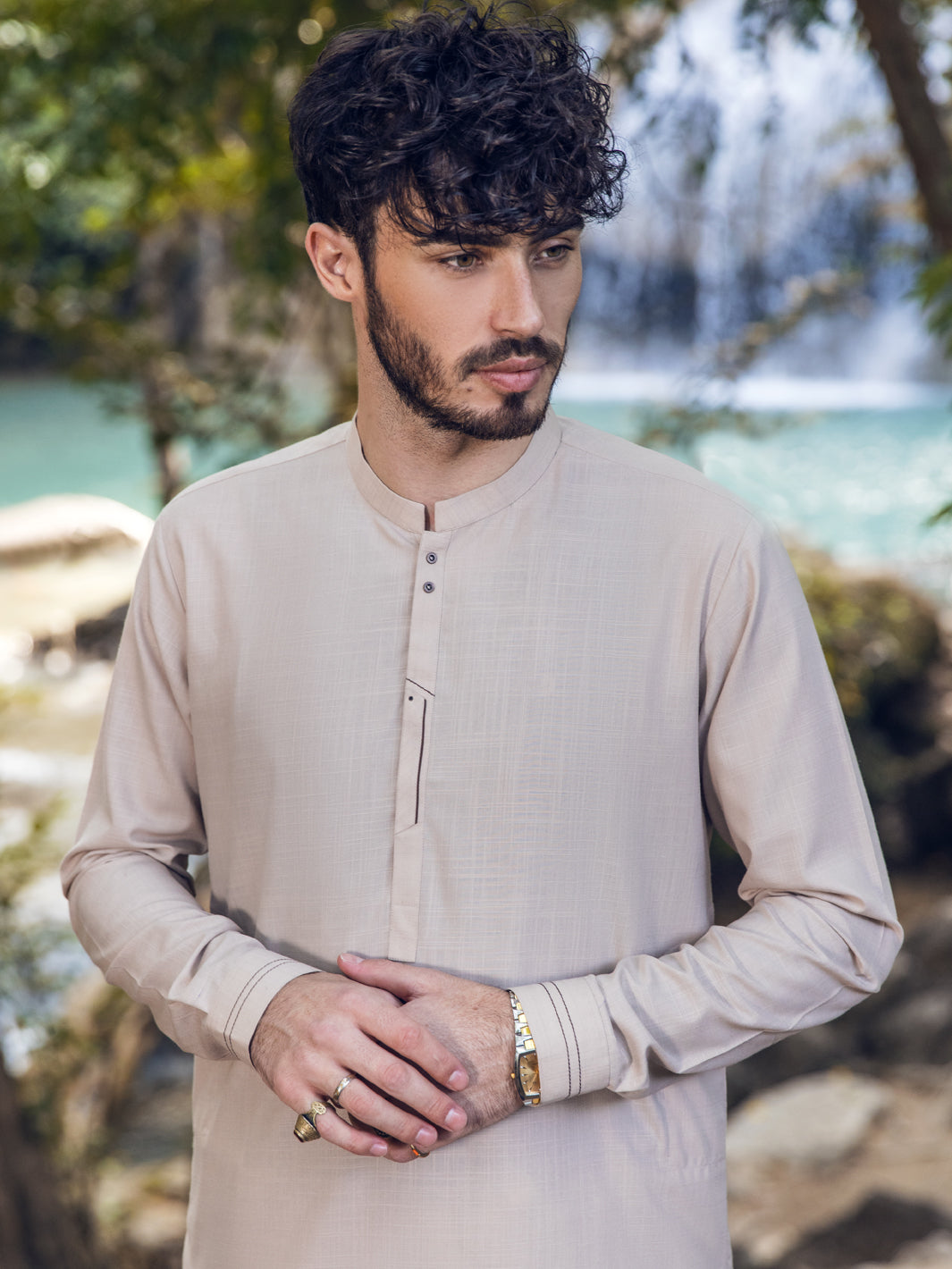 Beige Blended Kameez Shalwar - AL-KS-2897