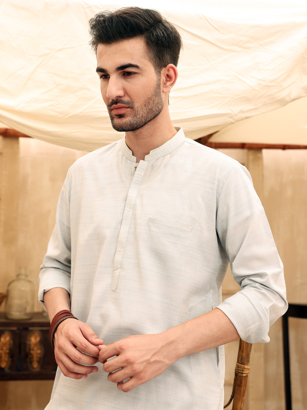 Light Blue Blended Kurta Trouser - AL-KT-2616