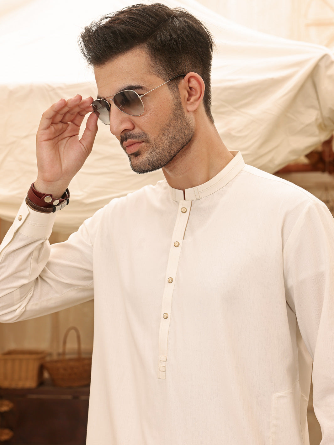White Blended Kurta Trouser - AL-KT-2623
