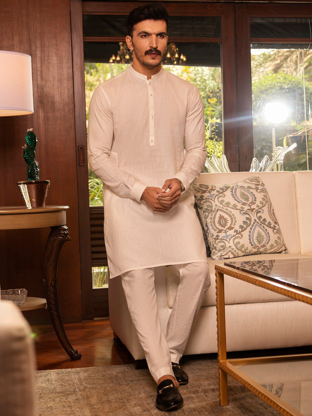 Off White Blended Kurta Trouser - AL-KT-2654