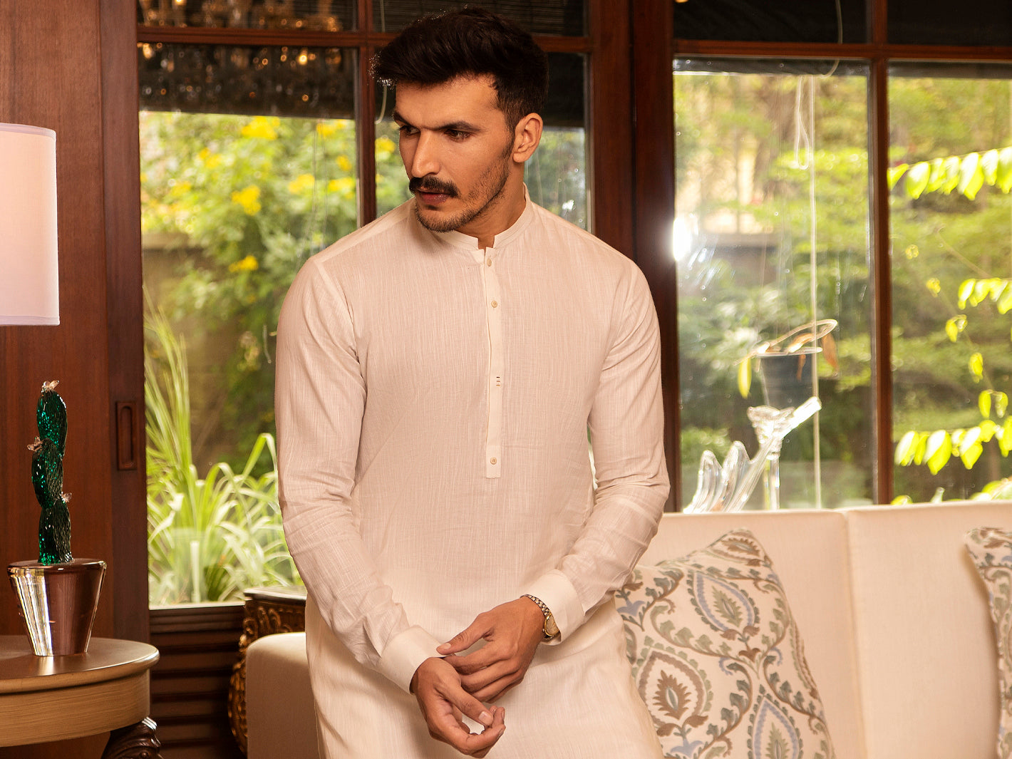Off White Blended Kurta Trouser - AL-KT-2654