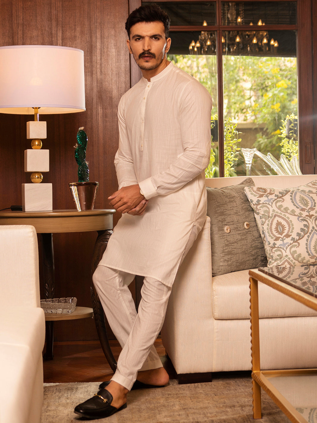 Off White Blended Kurta Trouser - AL-KT-2654