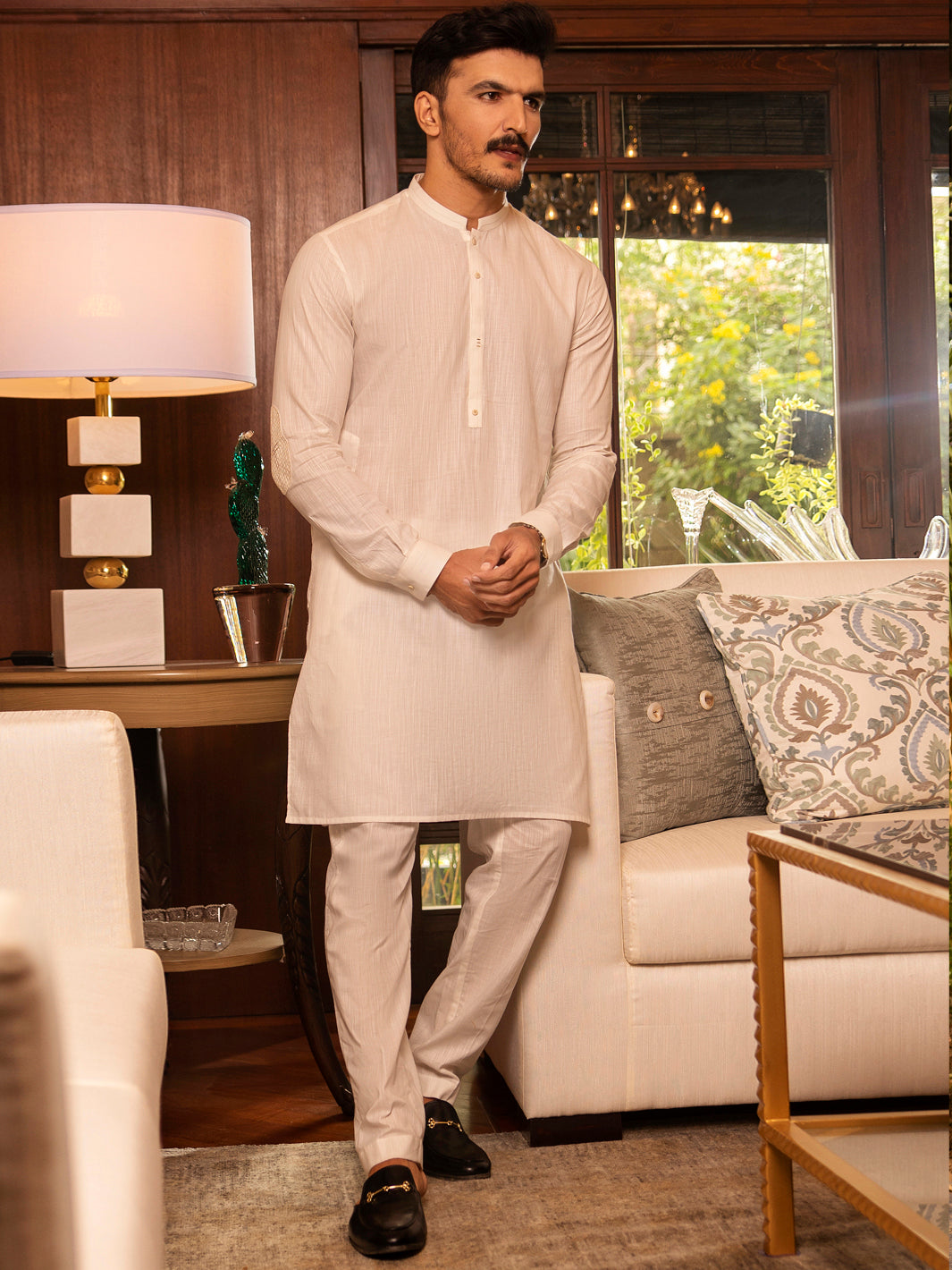 Off White Blended Kurta Trouser - AL-KT-2654