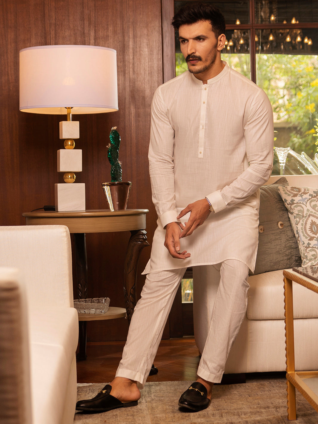 Off White Blended Kurta Trouser - AL-KT-2654