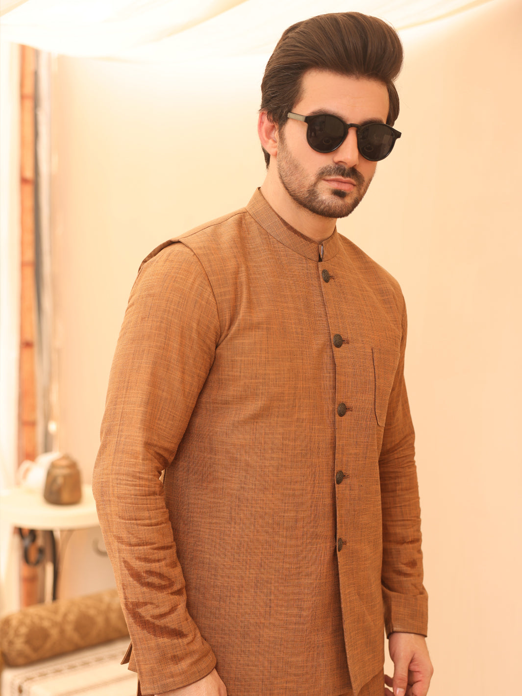 Brown Waistcoat & Kurta Trouser - AL-KWT-003
